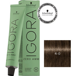 Schwarzkopf Professional Igora Zero AMM 4-0 Καστανό Μεσαίο Φυσικό Μόνιμη Βαφή Μαλλιών Χωρίς Αμμωνία 60ml