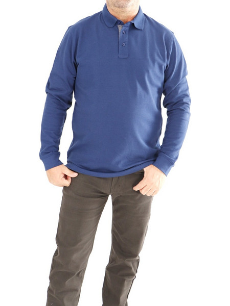 Ανδρική Μπλούζα Μακρυμάνικη Στυλ Polo Plus Size GANDY BLUE RAF G223