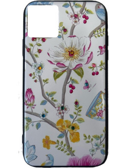 Back Cover Σιλικόνης Άσπρο με Σχέδιο Flowers Strass (iPhone XR)