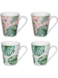 Artekko Tropical Πήλινες Κούπες με Πράσινα Φύλλα (12x8x10)cm 4pcs