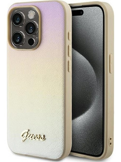 Θήκη Κινητού Guess Leather Iridescent Metal Script for Apple iPhone 15 Pro Max TPU Gold