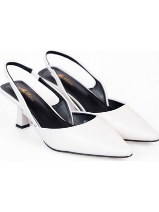 Μυτερές open heel γόβες με λεπτό τακούνι - Λευκό