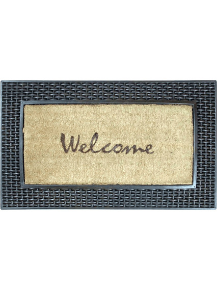 Import-Hellas Πατάκι Εισόδου από Κοκοφοίνικα Welcome Νο70 Μπεζ-Μαύρο 45x75cm
