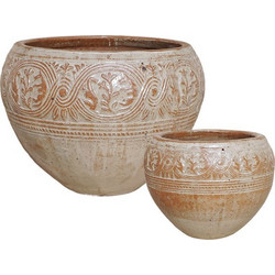 MarHome Σετ Κασπώ Πιθάρια Στρογγυλά Εκρού L:71x50, S:45x34cm 2τμχ