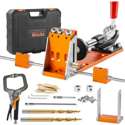 VEVOR Pocket Hole Jig Kit, 34 τμχ Pocket Hole Jig System με 11" C-clamp, Εξάρτημα, Step Drills, κλειδιά, Drill Stop Rings, Square Drive Bits, Toolbox, for DIY Carpentry Projects, Ρυθμιζόμενο