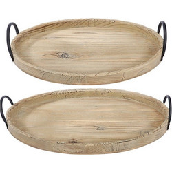 Artekko Tray Διακοσμητικοί Δίσκοι από Ξύλο Ελάτης με Μεταλλικό Χερούλι σε Φυσική Απόχρωση (53.5x34x9)cm 2pcs 39103