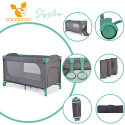Cangaroo Skyglow Παρκοκρέβατο με Στρώμα & Δίχτυ Πράσινο Mint Ανθρακί