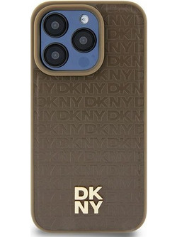 DKNY Leather Pattern Metal Logo MagSafe case for iPhone 15 / 14 / 13 - brown