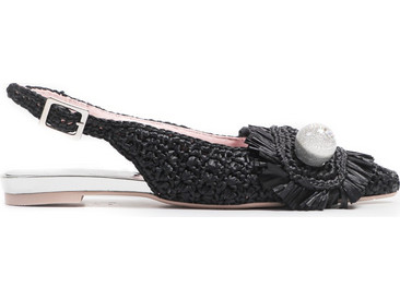 Ras Handmade Raffia Slingback Flats Black
