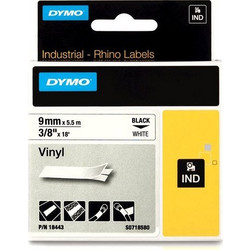 Ταινία Dymo S0718580 / 18443 IND Rhino Vinyl Βlack on White 5.5m x 9 mm