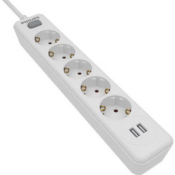 Πολύμπριζο 5 Θέσεων Μαύρο Schuko Power Switch 5 Ports On/Off 16A 1.5m White Philips SPN3052WA-39