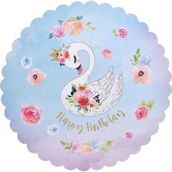 Βάση Τούρτας Χάρτινη Κύκνος Happy Birthday 29cm - 1 τμχ