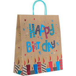 Τσάντα Δώρου Kraft Καφέ Πολύχρωμη Κεριά Happy Birthday Foil 36x12x41cm