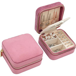 Ghetto Velvet Portable Jewelry Organizer Box with Mirror | Travel Storage Case for Rings, Earrings + Necklaces Pink