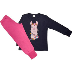 Pretty Baby Lama Παιδική Πιτζάμα Βαμβακερή Χειμωνιάτικη Navy Μπλε Φούξια 64973