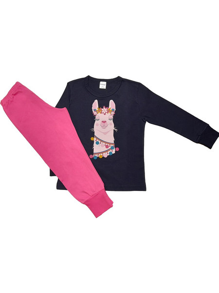 Pretty Baby Lama Παιδική Πιτζάμα Βαμβακερή Χειμωνιάτικη Navy Μπλε Φούξια 64973
