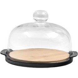 Τουρτιέρα Με Καπάκι Curve 030028 25x22x14cm Black-Natural Πορσελάνη,Bamboo