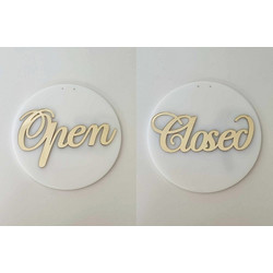 Πινακίδα Open - Closed Plexiglass 20cm - Κρεμ, Ροζ Mirror