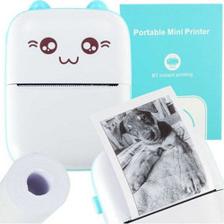 Portable Mini Printer Photos Φορητός Εκτυπωτής Bluetooth White Blue