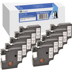 10x G&G Label Tape 12mmx7m B/W comp w. Dymo D1/ 45013/ S0720530