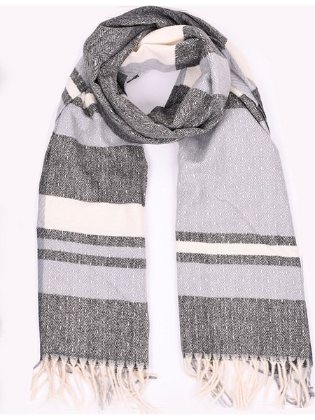 Γυναικεία πασμίνα ριγέ wool/cotton Γκρι