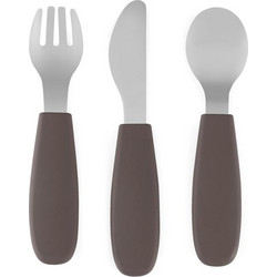 Petite&Mars Take&Match Stainless Steel Cutlery Set μαχαιροπίρουνο για παιδιά Bitter Cocoa 12m+ 3 τμχ