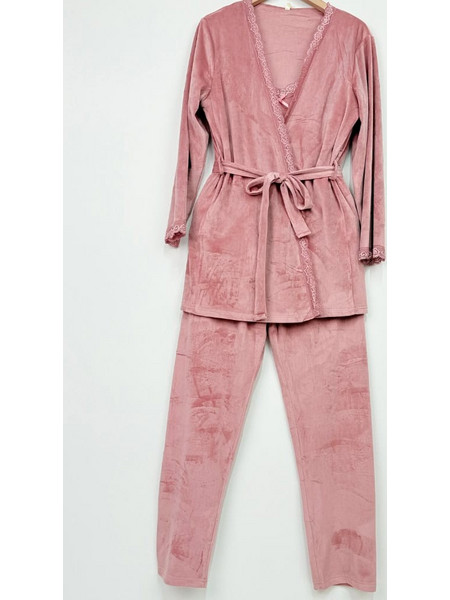 Notte Stella Slim Fit Σετ Γυναικείες Πιτζάμες Βελουτέ Ροζ