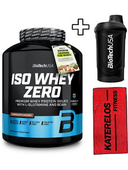 BioTech USA Iso Whey Zero 1816g Dark Chocolate & Katerelos Fitness Αθλητική Πετσέτα 100x50cm Red/Black & BioTech USA Wave Shaker 600ml Black-Smoked Custom Bundle