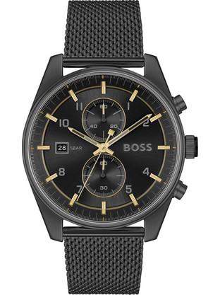 Hugo Boss Skytraveller Ανδρικό Ρολόι Χρονογράφος με Μαύρο Μεταλλικό Μπρασελέ 1514150