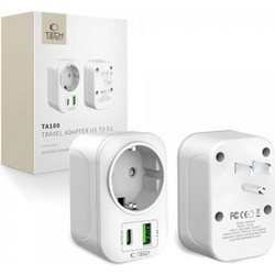 Tech-Protect TA100 Ταξιδιωτικός Αντάπτορας EU σε US με USB-A & USB-C