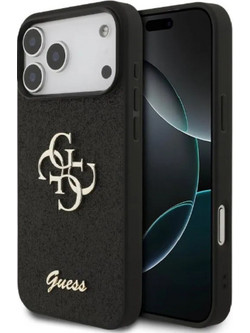 Guess PU Fixed Glitter 4G Metal Logo Θήκη Σιλικόνης για iPhone 17 Pro Max Μαύρο