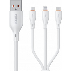 Καλώδιο Φόρτισης WK (WDC-79) 3 σε 1 USB-A σε USB-C/Lightning/Micro USB - 66W, QC, USB 2.0 - 1.2m - Λευκό WDC-79 White