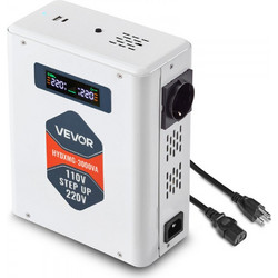 Μετατροπέας τάσης VEVOR Steep Up, 3000VA, Μετατροπέας ισχύος τάσης βαρέως τύπου, Μετασχηματιστής ισχύος 110V σε 220V, με 2 πρίζες EU, έξοδο USB, οθόνη LCD, προστασία θερμοκρασίας, για συσκευές 220V