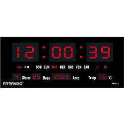 Ψηφιακό Ρολόι LED Τοίχου 151x368mm Με Θερμοκρασία Και Ημερολόγιο Arrango AK48212