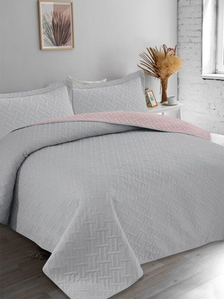 Κουβερλί Σετ Μονό Tetris Διπλής Όψεως Microfiber Γαρύφαλλο 160x240 - Γκρι-Σάπιο Μήλο