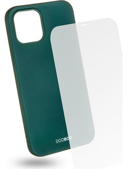 EGOBOO TPU Rubber Back Cover & Tempered Glass Case Ruby Green (iPhone 12 / 12 Pro)