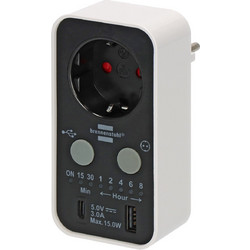 Ψηφιακός Χρονοδιακόπτης Brennenstuhl 150167 - 1x Schuko - 1x USB-A, 1x USB-C - 2x Χρονοδιακόπτες - Αντίστροφη Μέτρηση - IP20 - Black/White 150167