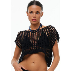 Bluepoint Γυναικείο πλεκτό διάτρητο crop top παραλίας Magic Cotton-26085031-02 Μαύρο