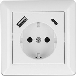 DELOCK πρίζα τοίχου 11489 με θύρες φόρτισης USB & USB Type-C 3.4A, λευκή
