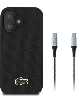 Σετ θήκης Lacoste 2 σε 1 + καλωδίου USB-C Iconic Petit Pique Woven MagSafe για iPhone 16 μαύρο