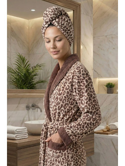Stewe Home Σετ Μπουρνούζι και Πετσέτα Βαμβακερό Leopard Print 50x90cm