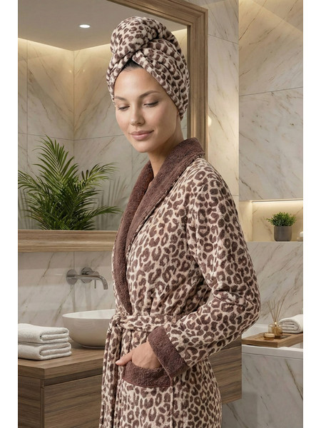 Stewe Home Σετ Μπουρνούζι και Πετσέτα Βαμβακερό Leopard Print 50x90cm