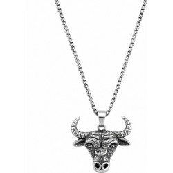 Ghetto Bull Head Stainless Steel Necklace - Silver Chain 55cm