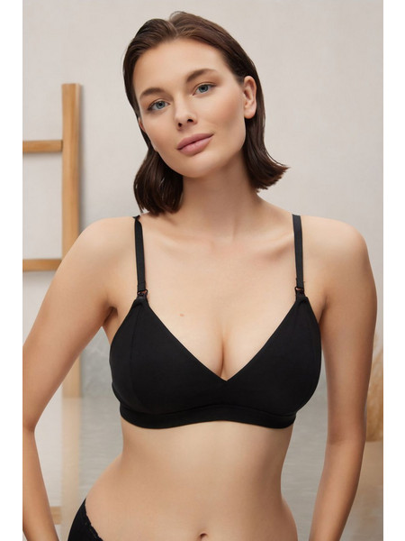 Βαμβακερό Σουτιέν Θηλασμού Bralette με Κλιπ Χωρίς Μπανέλες 9065B-045 - ΜΑΥΡΟ