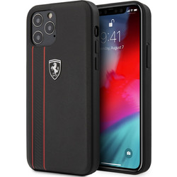 Ferrari Off Track Hard Leather Case with Embossed Stripes Θήκη προστασίας από γνήσιο δέρμα - iPhone 12 Pro Max (Μαύρη/Leather/3D Logo)