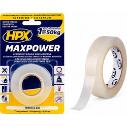 HPX Διάφανη ταινία διπλής όψης MAXPOWER 19mmx2m