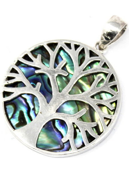 Tree of Life Silver Pendent 30mm - Abalone