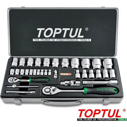 Toptul GCAD3403 Σετ καστάνια και καρυδακια 1/4 , 1/2 34τεμ με μεταλλική κασετίνα