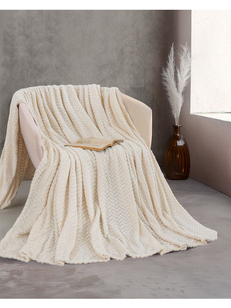 Κουβέρτα 220x240 Υπέρδιπλη 260gsm Flannel Fleece Rythmos Harmonie- Εκρού