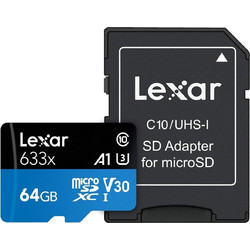 Lexar 633x microSDXC 64GB Class 10 U3 V30 UHS-I A1 95MB/s + Adapter